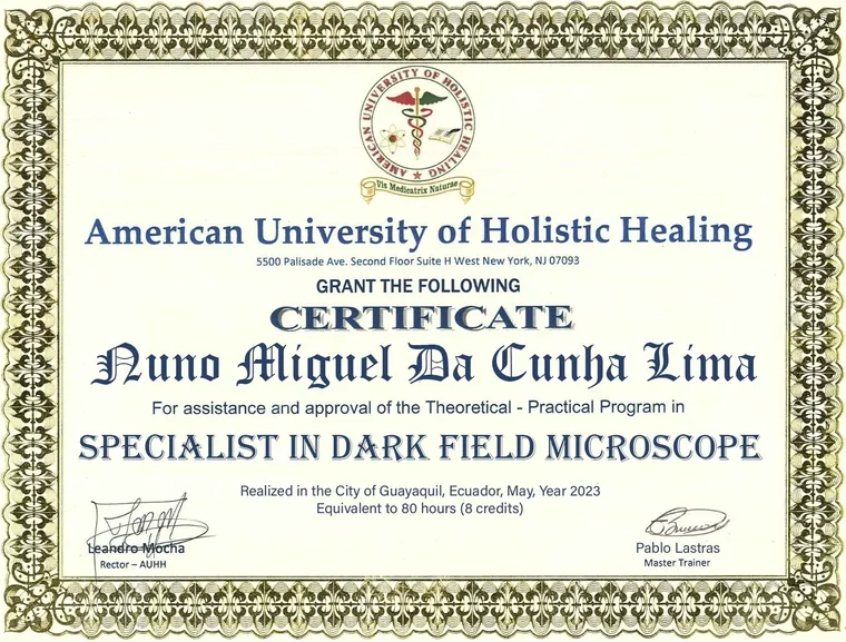 Certificado — Microscopia de Campo Escuro